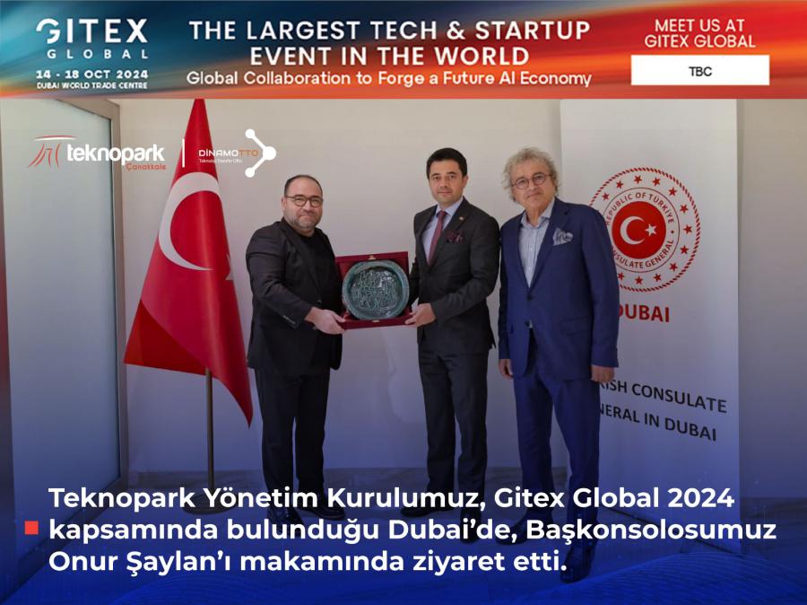 Teknopark Yönetim Kurulumuz, Gitex Global 2024 kapsamında bulunduğu Dubai’de, Başkonsolosumuz Sayın Onur Şaylan’ı makamında ziyaret etti.