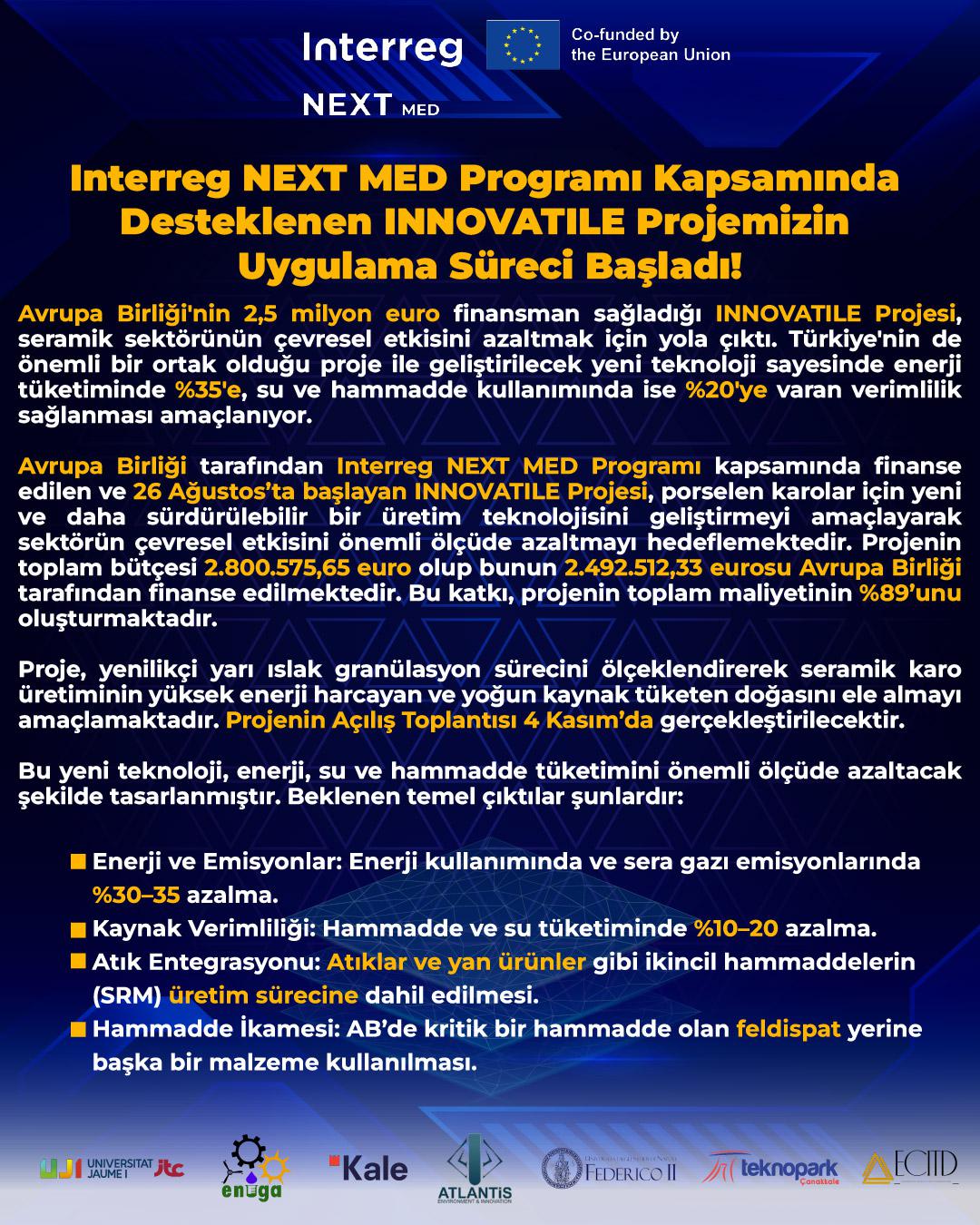 Interreg NEXT MED Programı Kapsamında  Desteklenen INNOVATILE Projemizin  Uygulama Süreci Başladı! Interreg NEXT MED Programı Kapsamında  Desteklenen INNOVATILE Projemizin  Uygulama Süreci Başladı!